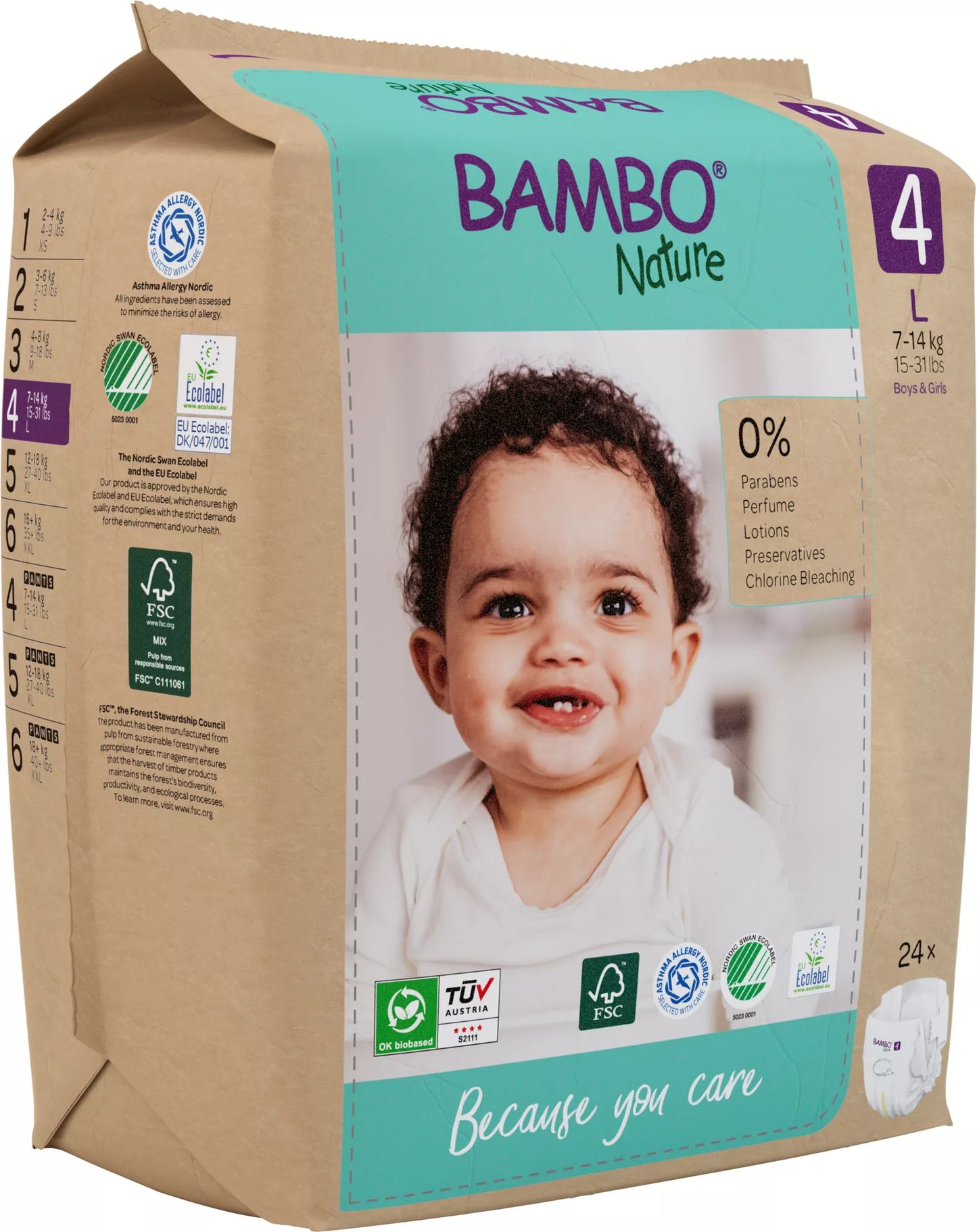 Bambo Nature Rash Free ECO Diapers / Hypoallergenic Eco-friendly Diapers Size-4 (L) 7-14KG 24pcs
