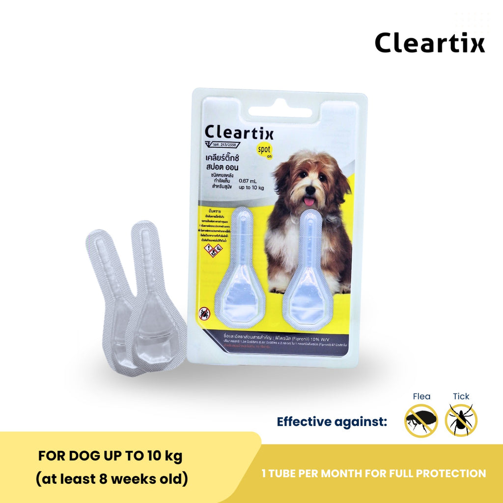CLEARTIX - Spot-On for Dogs, 2 tubes per pack (For DOG UP to 10KG) (At least 8 weeks old)