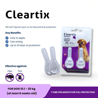 CLEARTIX - Spot-On for Dogs, 2 tubes per pack (For DOG 10.1 -20KG)(At least 8 weeks old)