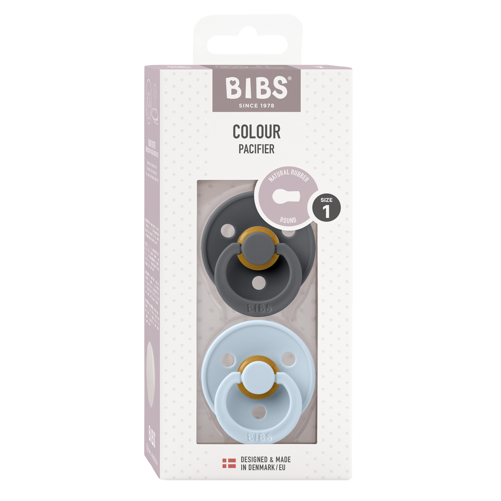 Bibs - COLOUR Pacifier Iron/Baby Blue 2pk LATEX