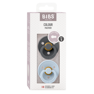 Bibs - COLOUR Pacifier Iron/Baby Blue 2pk LATEX