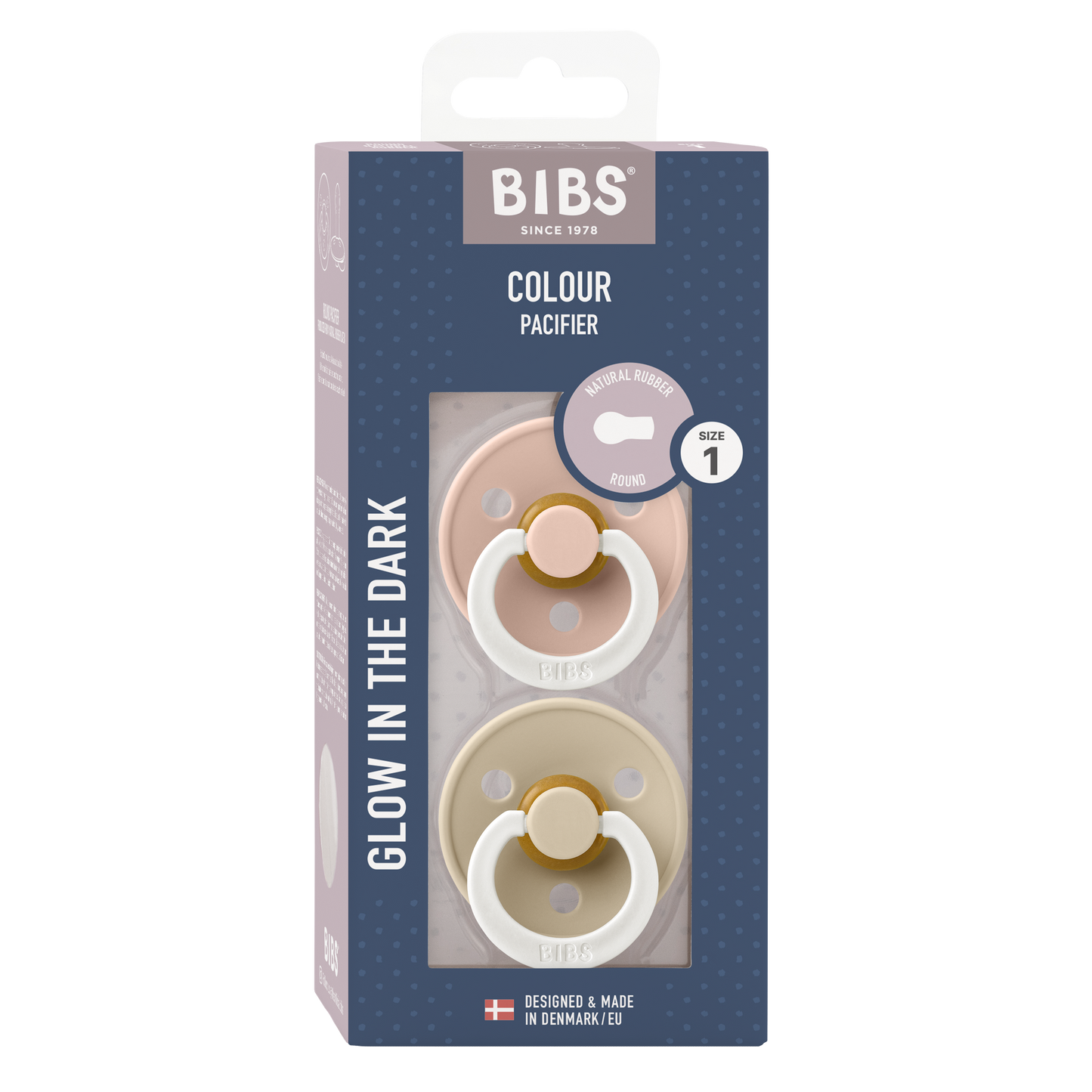 Bibs - COLOUR Pacifier Blush Night/Vanilla (Glow in the dark) 2pk LATEX