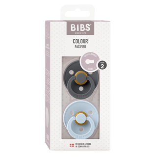 Bibs - COLOUR Pacifier Iron/Baby Blue 2pk LATEX