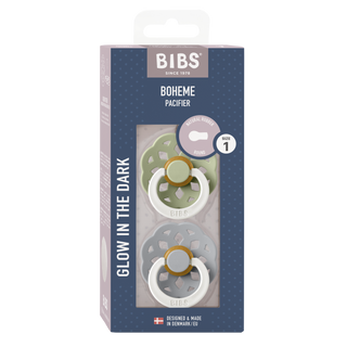 Bibs - BOHEME Pacifier Sage/Cloud (Glow in the dark) 2pk LATEX