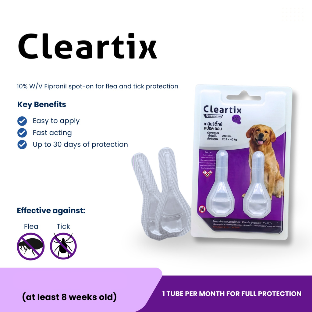 CLEARTIX - Spot-On for Dogs, 2 tubes per pack (For DOG 20.1 -40KG)(At least 8 weeks old)