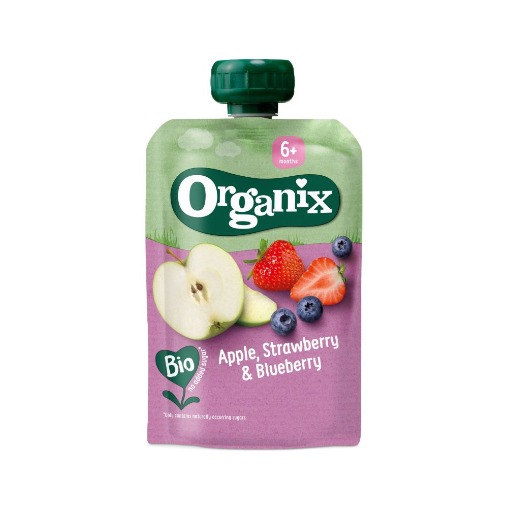 Organix - Apple, strawberry & blueberry puree 6m+ 100g Best Before: 10 Mar 2024